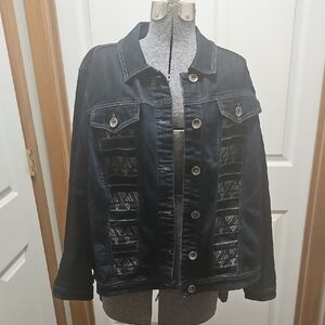 Cj Banks Embroidered Patchwork Denim Jacket